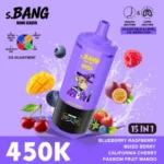 Bang Leader 450.000 Züge – Aromen: Blaubeere, Himbeere, Beerenmischung, kalifornische Kirsche, Passionsfrucht, Mango