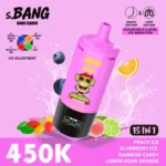 Bang Leader 450.000 Züge – Geschmackskombination aus Pfirsich-Eis, Blaubeer-Eis, Regenbogen-Bonbon, Zitrone, saurer Orange