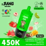 Bang Leader 450.000 Züge – Geschmacksrichtungen: Erdbeere, Wassermelone, Kiwi, Passionsfrucht, Guave, Mango, Eis, saurer Pfirsich