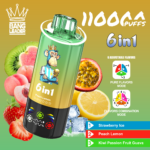 Bang Leader 110.000 Züge 6-in-1-Geschmacksmischung: Erdbeere, Eis, Pfirsich, Zitrone, Kiwi, Passionsfrucht, Guave – 100vaping