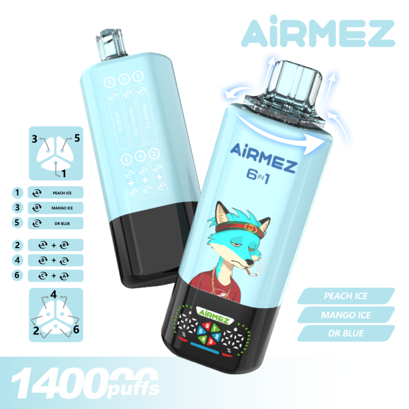 Airmez FOX 6-in-1, 140.000 Züge, Geschmack 2 – Beerenmix, Blue Razz Lemonade, Kirsch-Beere