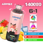 Airmez FOX 6-in-1, 140.000 Züge, Geschmacksrichtung 9 – Erdbeere-Wassermelone, Triple Melon, Blue Razz Ice
