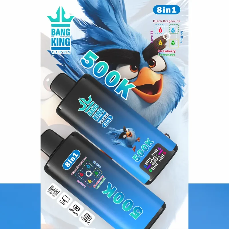 Bang King 500.000 Züge 8-in-1 Black Dragon Ice Love 66 Mr Blue Erdbeer-Limonade-Geschmack Einweg-E-Zigarette – 100vaping