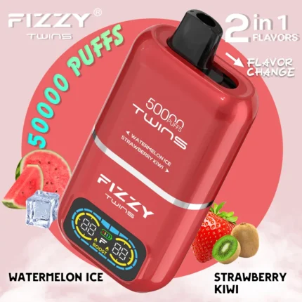 Fizzy Twins 50000 50K Puffs Watermelon Ice & Strawberry Kiwi Flavor Disposable Vape - 100vaping