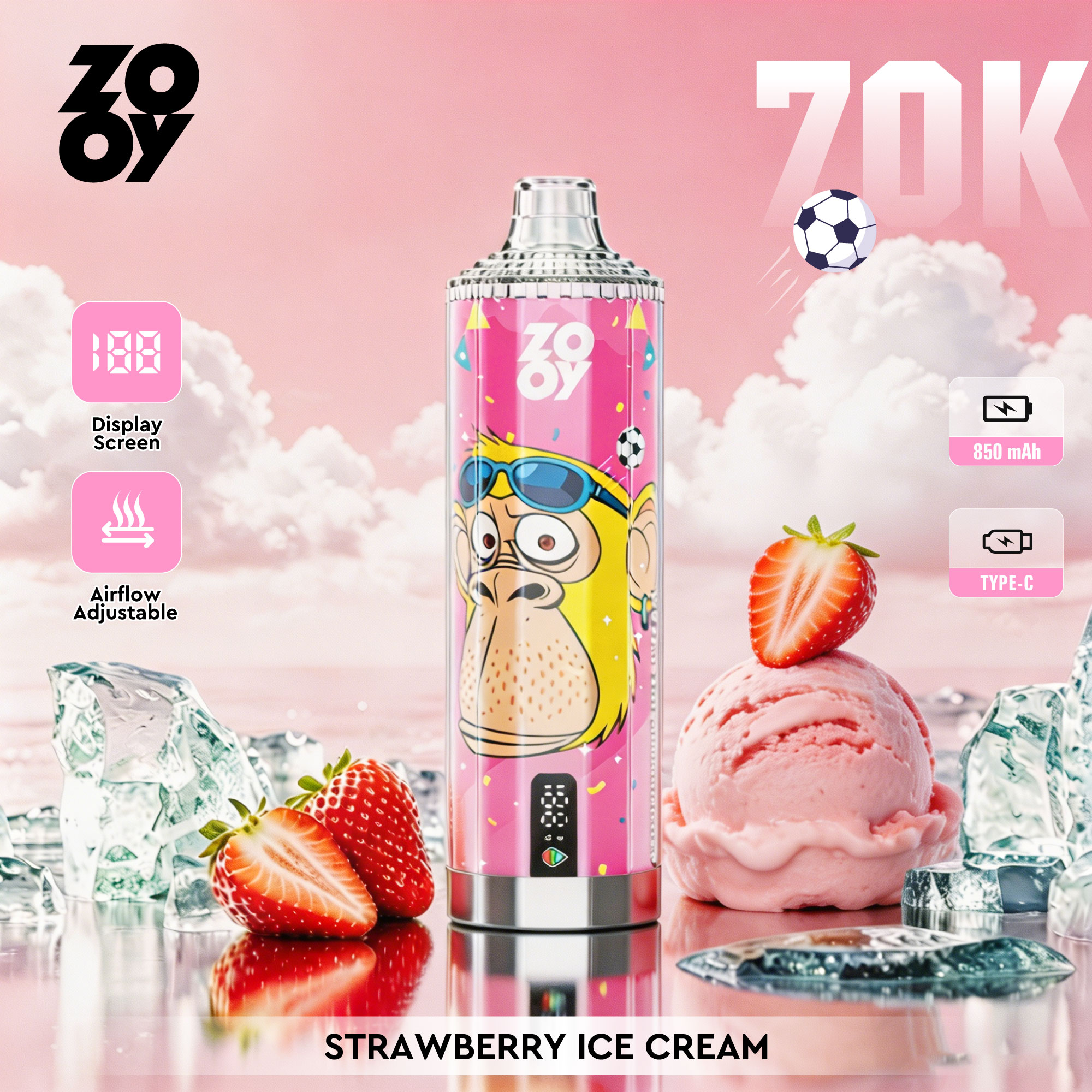 100vaping-zooy-crystal-70000-70k-puffs-disposable-vape-flavor-strawberry-ice-cream ZOOY Crystal 70K Puffs Strawberry Ice Cream Flavor Disposable Vape - 100vaping