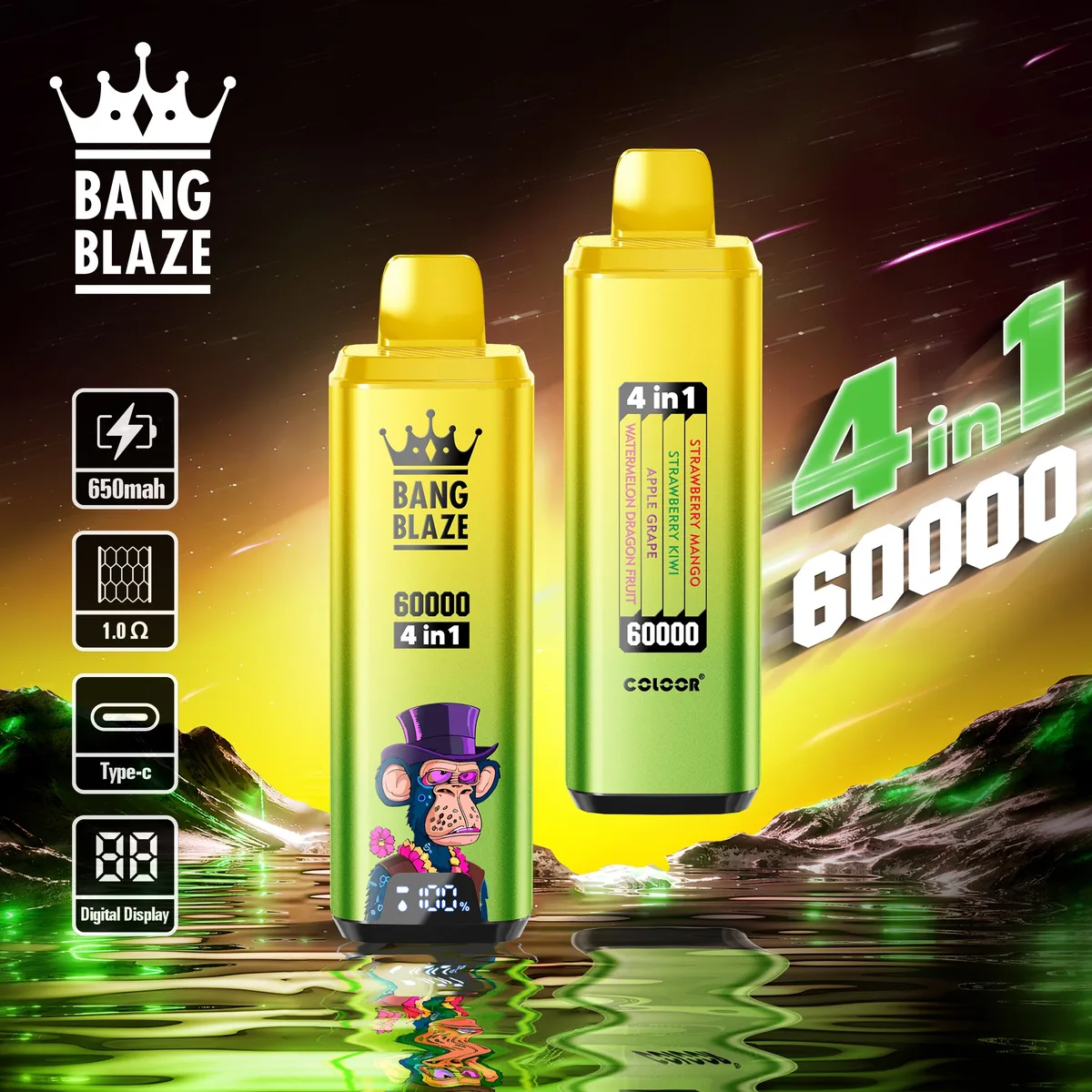 100vaping-bang-blaze-60k-main Bang Blaze 60K Puffs LCD Display Disposable Vape Rechargeable – product view